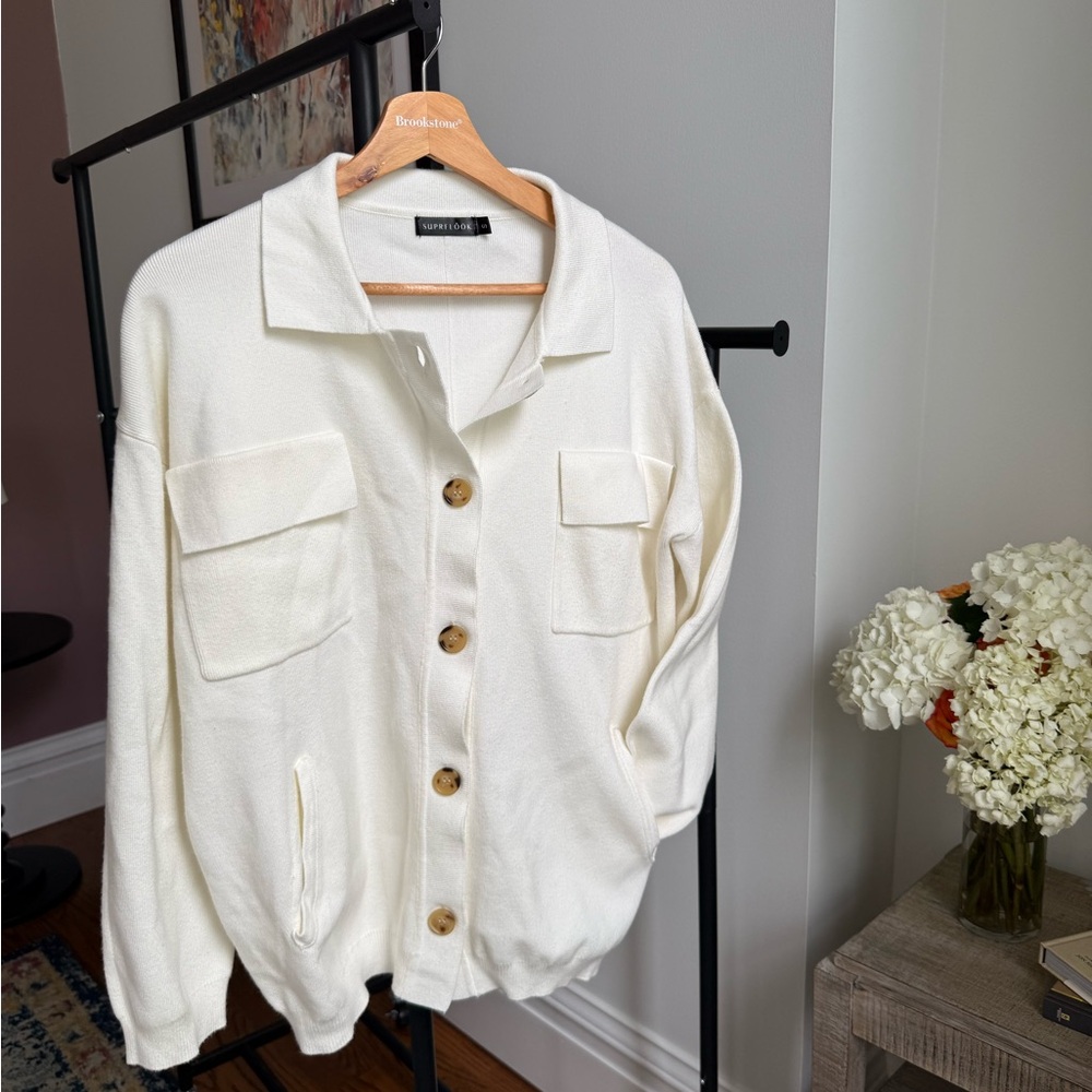 Cream Button Shacket - Picture 2 of 5